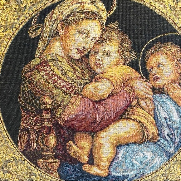VINTAGE Italian Framed Tapestry – Madonna and Child – 15 1/4” x 14 3/4” - Picture 2 of 10